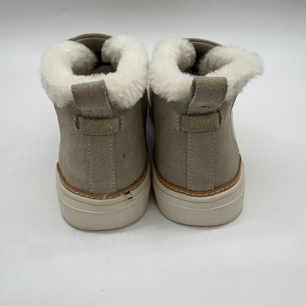 TOMS Womens 8.5 Paxton Cobblestone Suede Slip On Faux Fur Ankle Slippers shoes